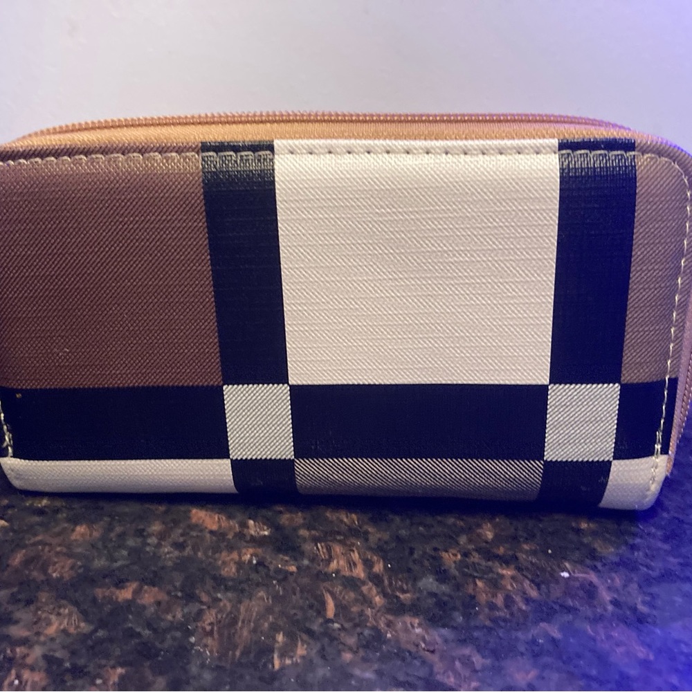 Checkered Wallet in Brown and Black